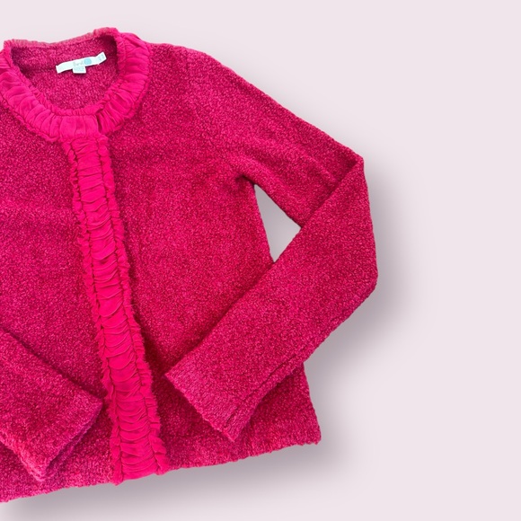 Women’s Boden Wool Cotton Nylon Blend Soft Cardigan With Ruffle Collar Size 8 - Picture 2 of 10